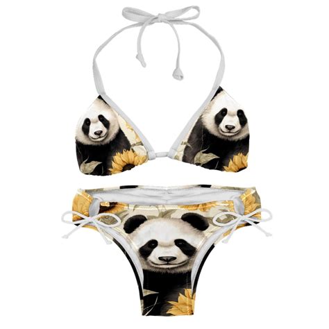 Panda Sunflower Detachable Sponge Adjustable Strap Bikini Set Two Pack