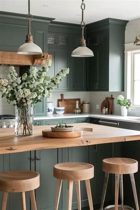 50 Kitchens With Green Cabinets And Wood Accents In 2024 Green