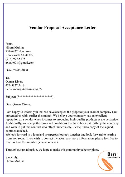 Proposal And Contract Acceptance Letter Format Sample And Examples