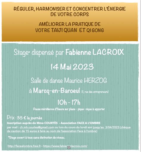 Stage De Taiji Quan Et De Qi Gong De Fabienne Lacroix Mai 2023