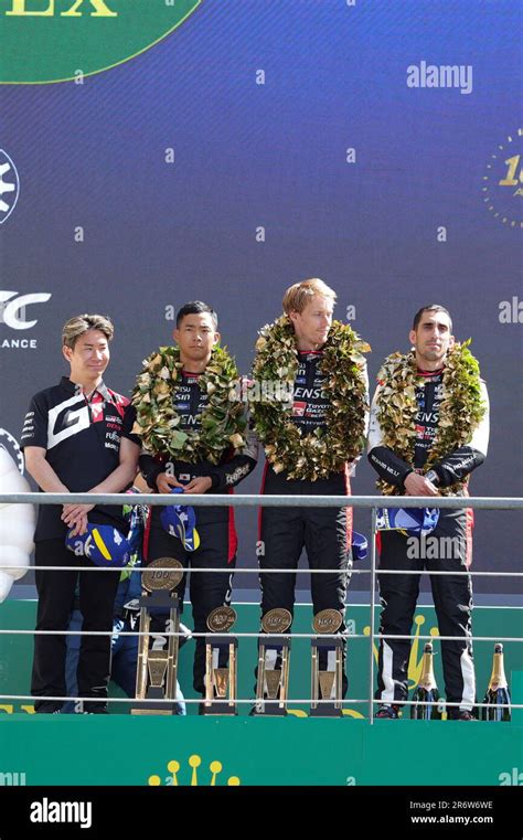 during the podium of the 24 Hours of Le Mans 2023 on the Circuit des 24 Heures du Mans on June ...