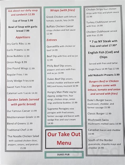 Dukes Country Pub Menu In Chilliwack British Columbia Canada