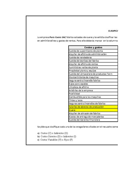 CASO Clasificación Puro Cuero La empresa Puro Cuero SAC fabrica