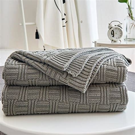 Amazon Longhui Bedding Cotton Gray Cable Knit Throw Blanket For