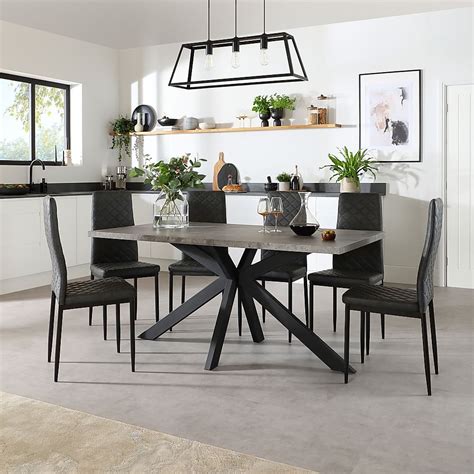 Madison Industrial Dining Table Renzo Chairs Grey Concrete Effect