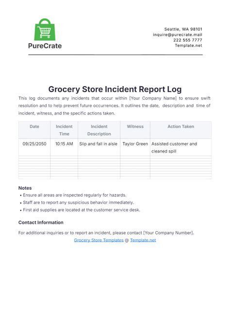 Free Grocery Store Incident Report Log Template Edit Online