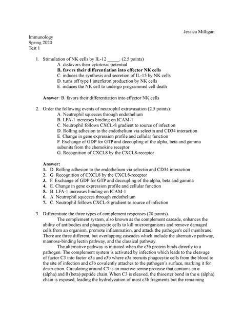 Immunology Test Jessica Milligan Immunology Spring Test