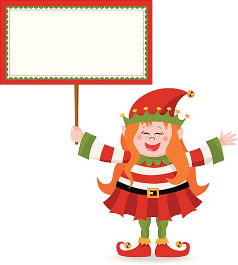 Royalty Free Christmas Elf Holding A Sign Clip Art Vector Images