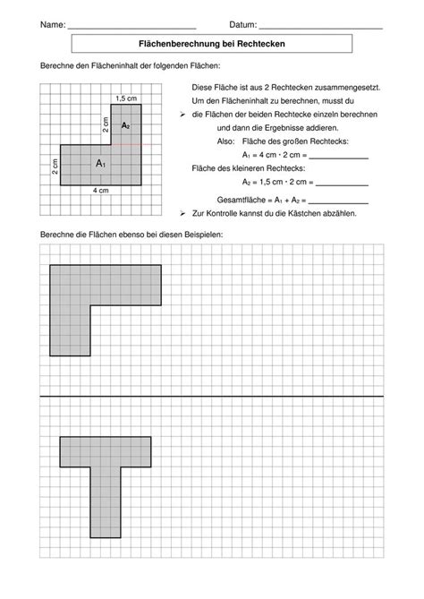 Arbeitsblatt Aufgaben Zur Fl Chenberechnung Von Rechtecken Version