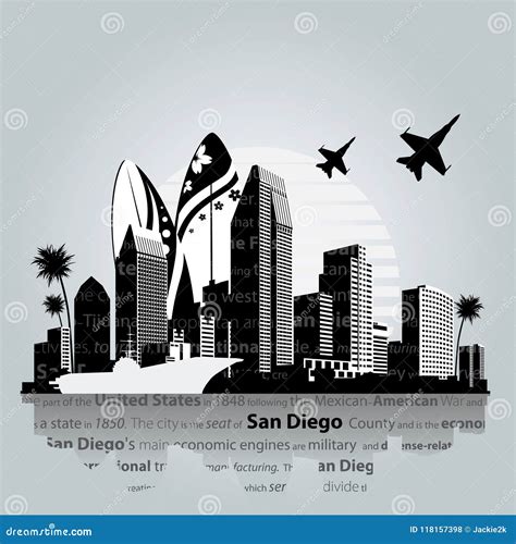 San Diego Skyline Silhouette Cartoon Vector 79190761