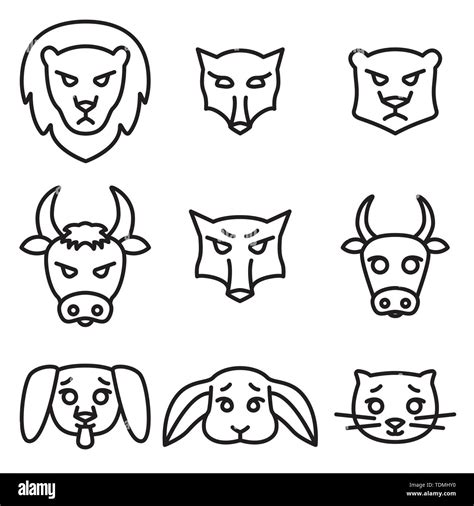 Conjunto de iconos o logotipos con salvajes domésticos y animales de