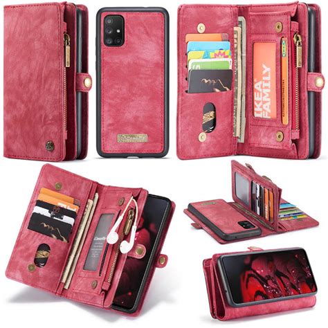 Caseme Samsung Galaxy A71 Wallet Detachable 2 In 1 Case Red Leather Wallet Case Wallet Phone