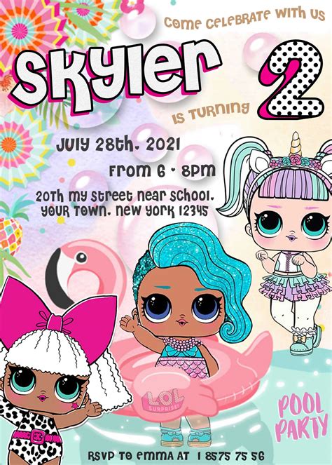 LOL Surprise Dolls Pool Party Invitation | Gorgeous Invite