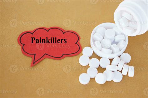 Text Painkillers on red bubble speech Blurred White pills medicine