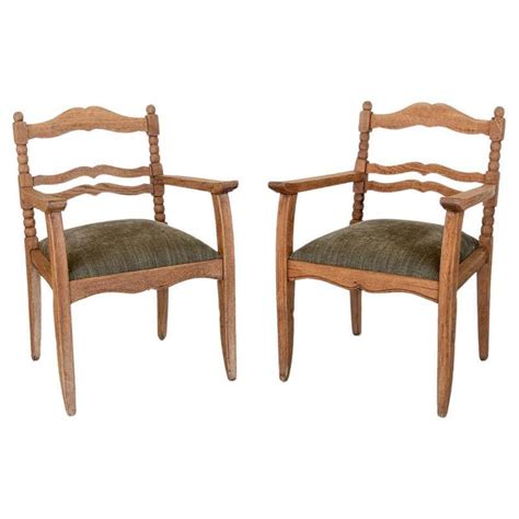 Pair Of Antique French Carved Oak Lounge Chairs For Sale At 1stdibs