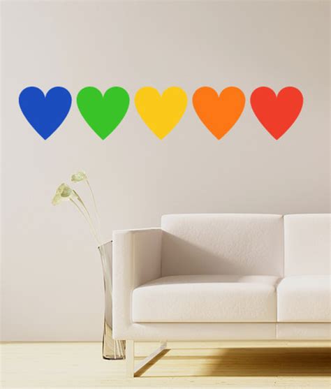 Rainbow Hearts Wall Decal Set Of Five Multicolor Hearts Etsy