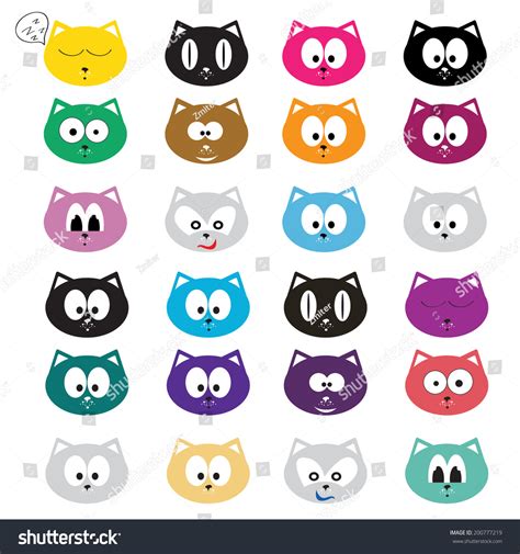 Vector Cartoon Cute Cats Set Stock Vector Royalty Free 200777219