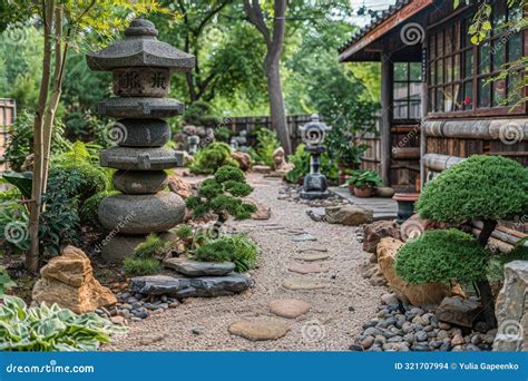 Stone Path Winding Through Lush Japanese Garden Stock Photo Image Of