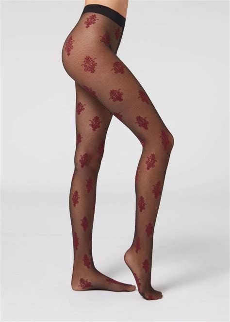 Calzedonia Collants Fantaisie Collant Voile Deniers Motif Fleuri