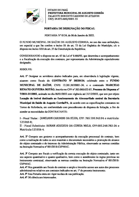 Portaria De Fiscal De Contrato Marcelo Renato Ass Prefeitura