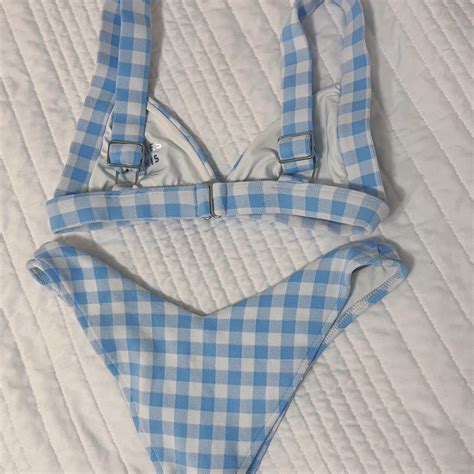 Frankies Bikinis Women S Blue And White Bikini And Tankini Bottoms Depop
