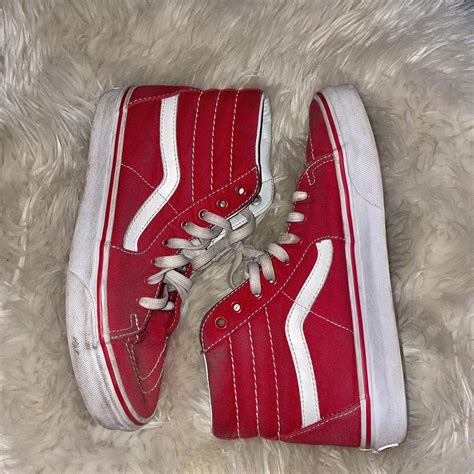 Vans red high top. Size women's 8. Worn a lot, I... - Depop