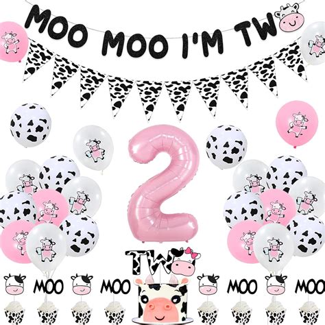 Amazon Cow 2nd Birthday Decorations Moo Moo Im Two Birthday