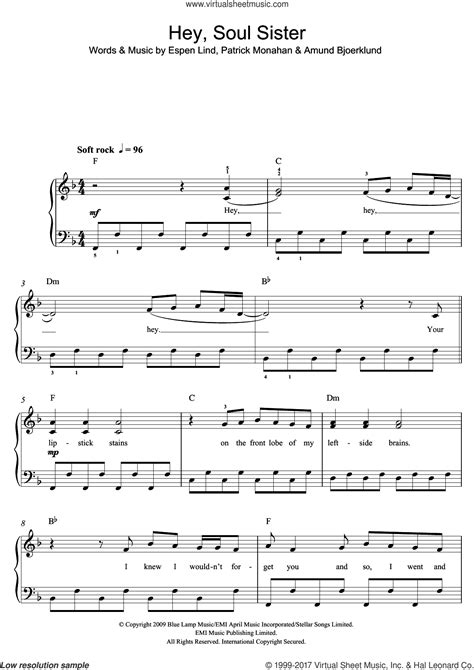 Train Hey Soul Sister Sheet Music For Piano Solo Beginners