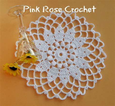 Pink Rose Crochet Lis Doily Centrinho Flor