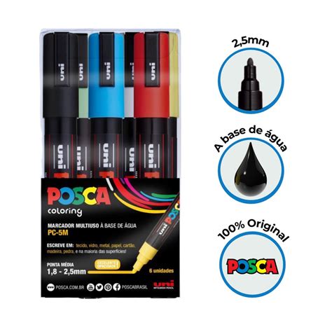 Caneta Posca Pc 5M Ponta 2 5mm 6 Cores Uniball Submarino