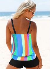 Spaghetti Strap Rainbow Stripe Tankini Set Rotita USD 37 98