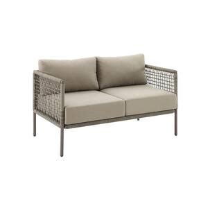 Noble House Honolulu Brown Wicker Outdoor Loveseat With Tan Cushions