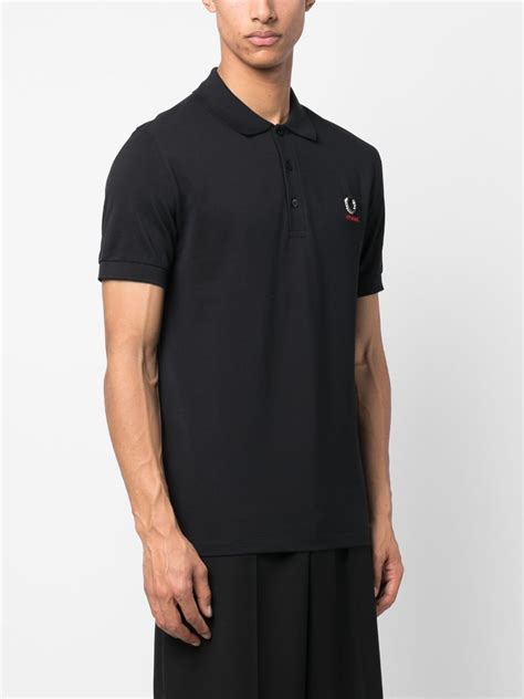 Fred Perry X Raf Simons Embroidered Logo Polo Shirt In Black Modesens