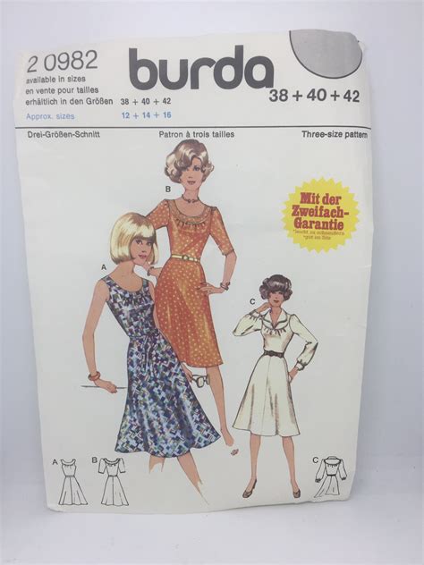 982 Burda Vintage Sewing Pattern Womens Dresses In 3 Sizes German 38 40