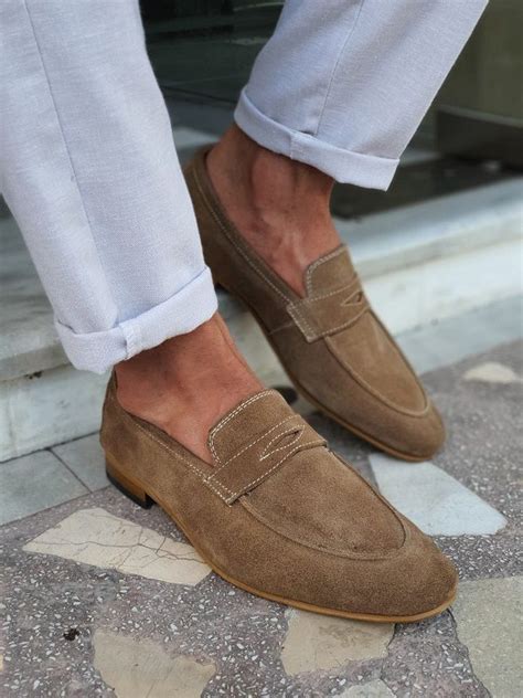 Gentwith Jackpot Suede Penny Loafers Beige Suede Loafers Men Outfit