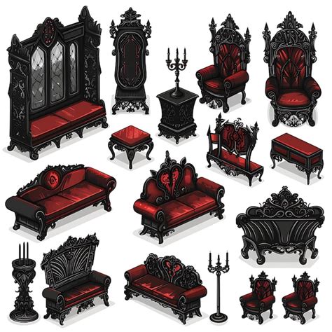 Premium Photo | Gothic Vampire Castle Furniture Set Featuring Dark Red ...