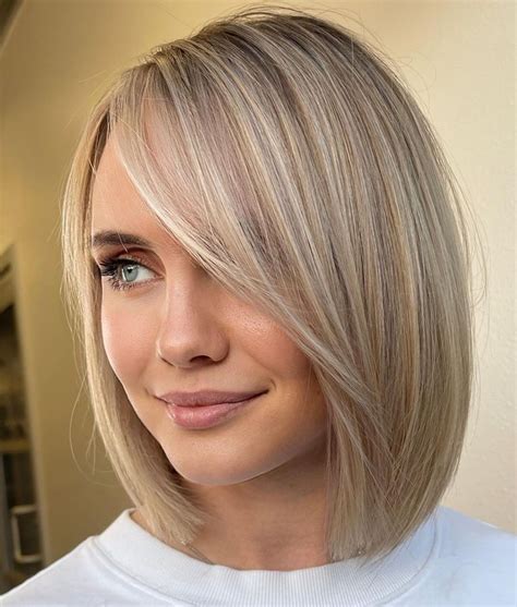 Swoop Bang On Short Blonde Bob Cut Large Forehead Hairstyles Haircut For Big Forehead Side