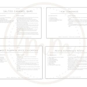 Minimalist Customizable Recipe Card Template Recipe Card Digital