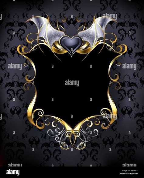 Black Banner With A Gold Frame And A Black Vampire Heart On The Dark