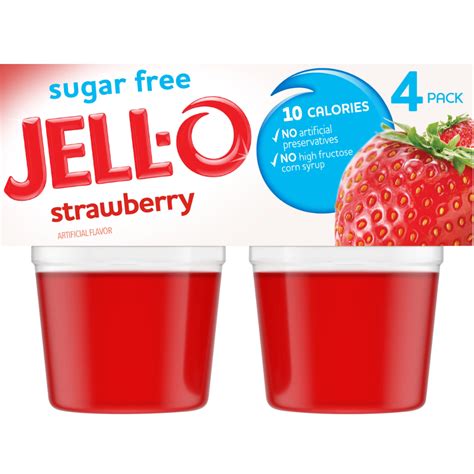 Jell O Strawberry Sugar Free Jello Cups Gelatin Snack 4 Ct Cups