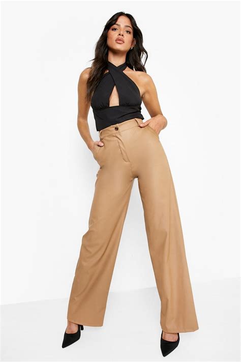 Pu Wide Leg Pants Boohoo