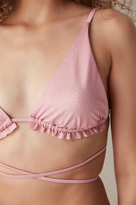 Pembe Lupine Fırfır Detaylı Üçgen Bikini Üstü PL1CXRQT22IY PE11 Penti