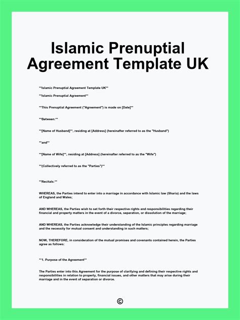 Islamic Prenuptial Agreement Template UK