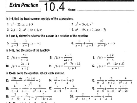 Rational Equations Word Problems Worksheet