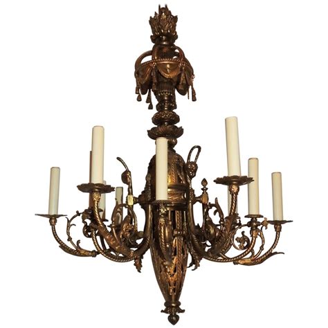 Neoclassical French Dore Bronze and Cut Crystal Six-Arm Empire