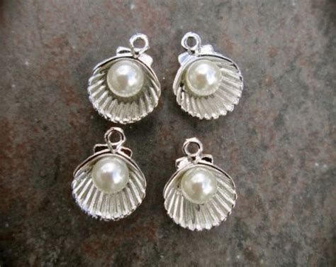 Sea Shell Charms With Pearl Accents Silver Finish Package Of 4 Charms