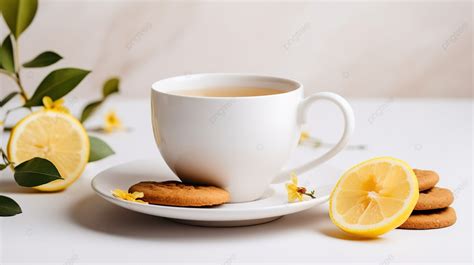 Delicate Porcelain Cup Adorned With Zesty Lemon Tea And Accompanied By