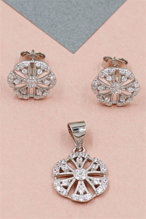 Buy Silver Plated Cubic Zirconia Embellished Radiant Reflection Floral