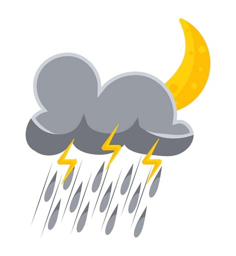 Premium Vector Crescent Moon Grey Cloud Rain And Lightning Weather