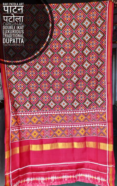 Double Ikat Real Patola Dupatta Traditional Chandabhat Pure Red